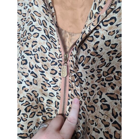 VTG Fuda International Tan Leopard Print 100% Silk Full Zip Jacket Womans Size S - Picture 3 of 6